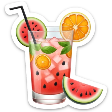 summer cocktail with lemon, watermelon, orange sticker