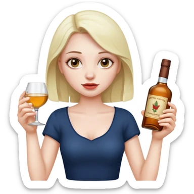 Girl drunk holding liquor bottles  sticker