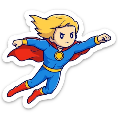 Marvel superhero Sentry with blonde hair in blue and gold costume flying with cape flowing sticker