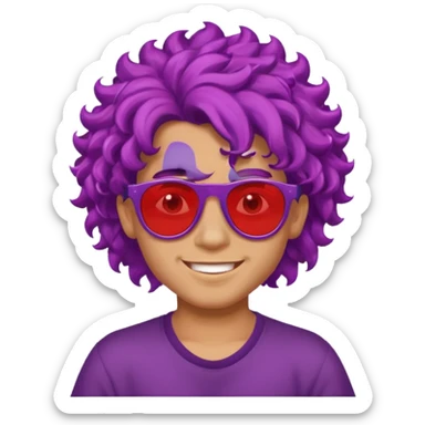 purple haired, curly big haired mexican boy with red sunglassess, vrey cool sticker