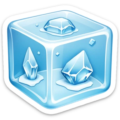ice cube object icon, crystal clear ice, glossy, small frost details, 3D cartoon, soft shadow, mobile game icon style, centered, clean background, no text, no watermark sticker
