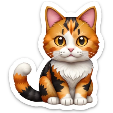 cinematic-[calico tabby cat]-realistic-full-body-sitting-emoji,-tail-curled-playfully-around-its-paws, cinematic-cute-calico-cat-portrait-emoji,-head-tilted-playfully-with-sparkling,-inquisitive-eyes-and-a-charming-patchwork-fur-of-orange,-black,-and-white,-simplified-yet-irresistibly-adorable,-highly-detailed,-glowing-with-a-warm,-invit (3) sticker