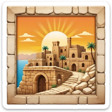 Cinematic Realistic Byblos Old City Landmark Emoji, depicted with ancient, weathered stone structures rendered with lifelike detail and nostalgic, warm lighting. sticker