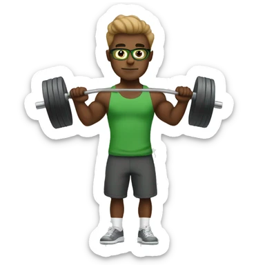 white nerd guy with brown with green t-shirt hair doing weight training sticker