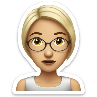 Woman working on a laptop frowning with dark circles under eyes sticker