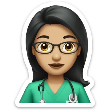 Nurse with green scrubs long black hair sticker