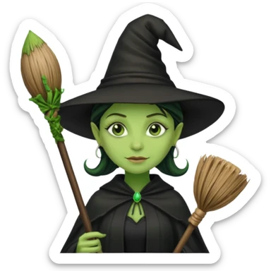 elphaba wicked witch with broom close up sticker