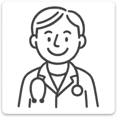 male doctor hand-drawn doodle style, white coat, stethoscope, cheerful expression, sketchy and lively sticker