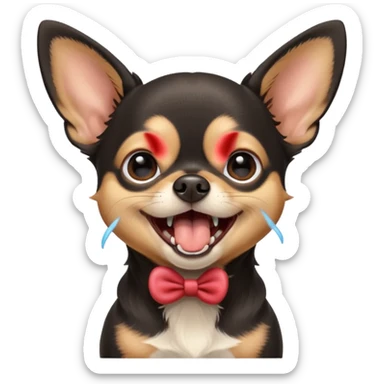 A high-resolution digital illustration of a cute black and tan chihuahua yawning. portrait in a clean, semi-realistic style sticker