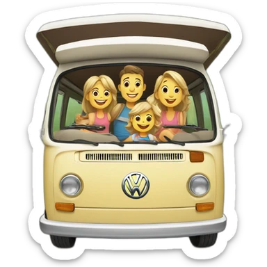 happy and smiling family in vw combi camper van sticker