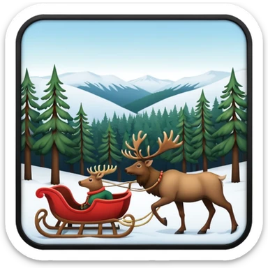 Slede getrokken door een eland in een noors dennenbos sticker