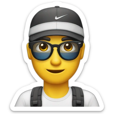 Ragazzo con occhiali da sole e berretto nike , con cooler dietro sticker