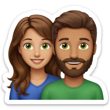 a brown hair and beard man with hazel eyes and a girl with long brown wavy hair with green eyes, togheter sticker