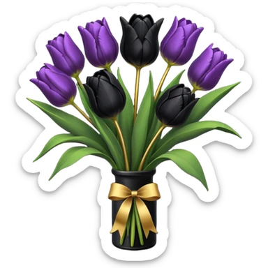 goth tulip bouquet, black tulips, gold tag sticker