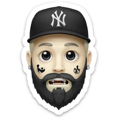 Hazme un zombie con barba en la barbilla el emoji que esté en blanco y negro osea la foto que tenga aretes pequeños una gorra volteada de los new York yankee y una cadena de diamantes que diga W sin barba sticker