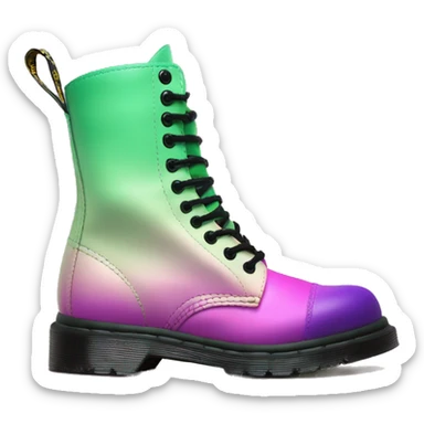 Realistic isolated top view of a pair of black,pistachio green,mint green,emerald green,purple and pink ombre Dr.Martens Combat Boots. sticker