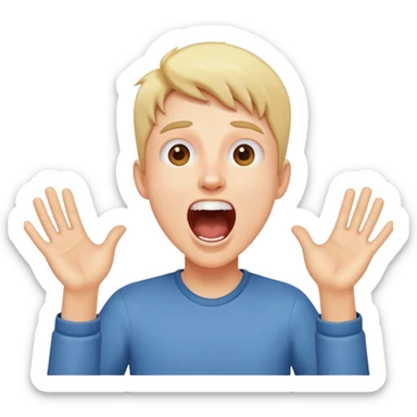 person with open mouth screaming with joy and excitement, raised hands sticker