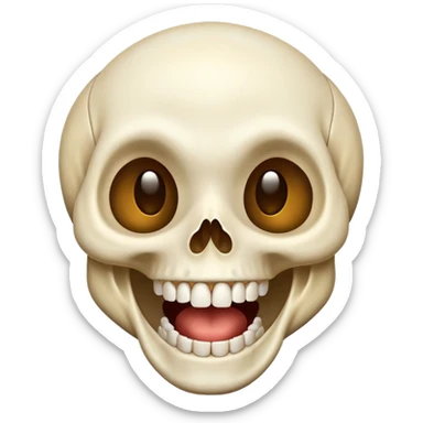 laughing skull, iOS emoji style, wide open mouth, expressive eyes, joyful, teeth showing sticker