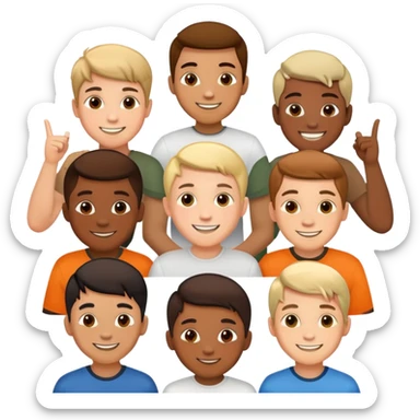 7 boys standing together as a group sticker