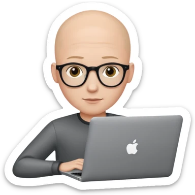 bald yong guy with macbook sticker