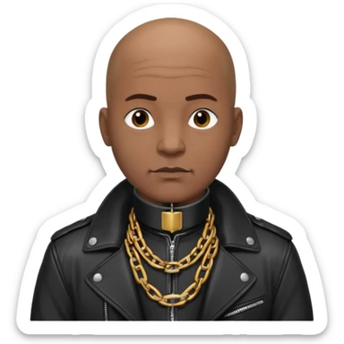 Bald dark leather clad guy wearing thick heavy chain collar sticker