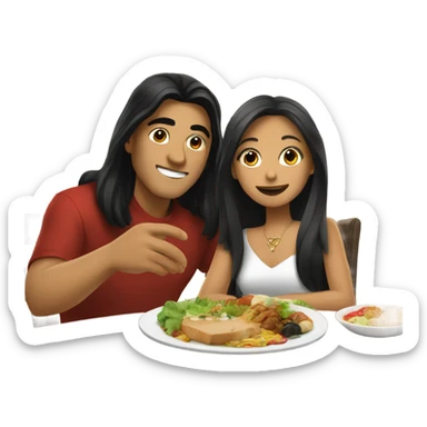 Guy with long black hair eating with Filipina girl sticker