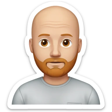 bald white male in his 40s with ginger and grey beard, wearing a plain shirt, emoji style sticker