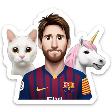lionel messi witha a cat and a unicorn next to him sticker
