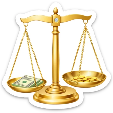 gold scale with dollars on one side and beauty products on the other sticker