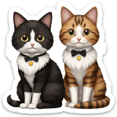 black and white tuxedo cat with brown tabby cat sticker