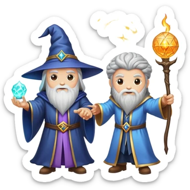 wizard and brain in a magical duel with glowing spell effects sticker