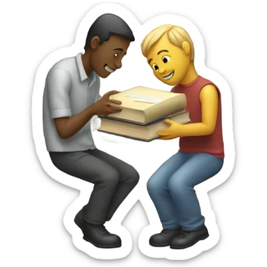 a person passing books to another person sticker