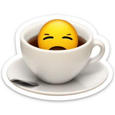 A stressed emoji siting in a cup of tea with lot of stress very tired sticker