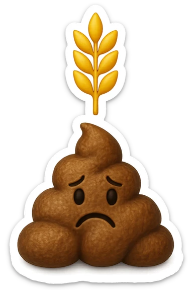 emoji stile iphone di una montagnetta di feci umane realistiche a palline tristi con sopra un simbolo del grano, iperrealistico 4k sticker