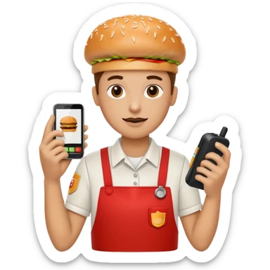 burger place employee with intercom  sticker