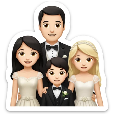 Familia : Novio pelo oscuro, Novia pelo oscuro, hija mayor pelo mono , hija menor pelo oscuro. sticker