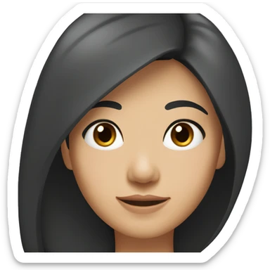 A head and shoulders shot of a 36 year old Asian woman, with straight black hair,   with brown eyes wearing a t-shirt. sticker