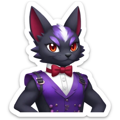 cool anthro black purple red ethereal fantasy nargacuga-Noivern-cat-Fakemon collar harness bow tie and bracers full body sticker