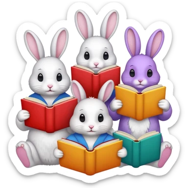 rabbits reading books sticker