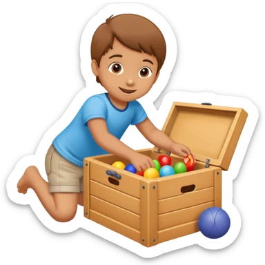 child putting toys back into a toy box, cheerful and responsible sticker