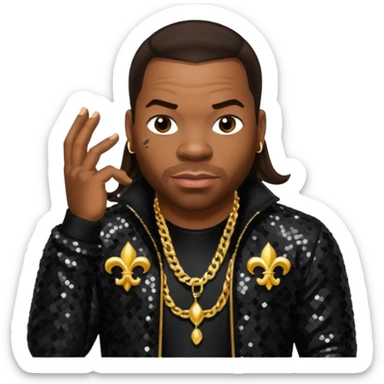 Busta Rhymes with dark brown hair, black sequin outfit sticker