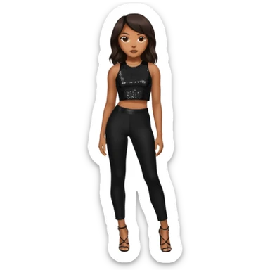 LeToya Luckett with long dark brown hair, black sequin crop top, black sequin pants sticker