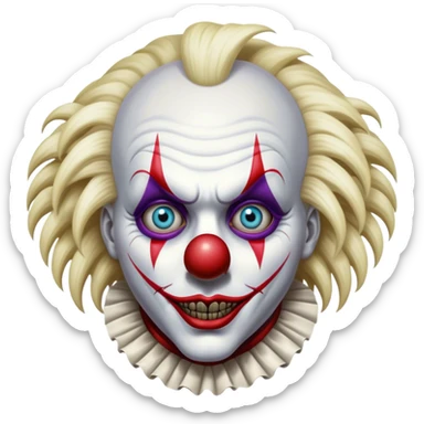 Extremely detailed image of a creepy and terrifying clown, each lash, eye, and hair is shown in stunning detail as though captured in a timeless photograph, rich textures, visually rich, so lifelike that it feels like it could leap off the page at any moment sticker