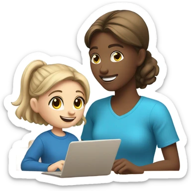 One Little Girl, white skin, bronze hair, smile, tutor, bright blue t shirt, icon  sticker