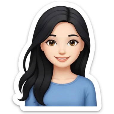 black long hair girl with soft makeup, smiling sticker