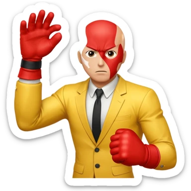 Angry Saitama with his red giant hand punching sticker