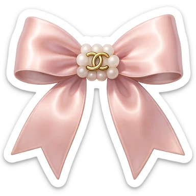 Remove the background, keep only the elegant bow with pearls and gold Chanel logo, glossy, pastel colors, realistic style, with no background. blackpink sticker
