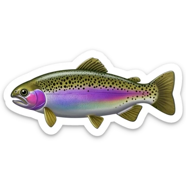 realistic rainbow trout fish bright purple blue green yellow white with black speckles sticker