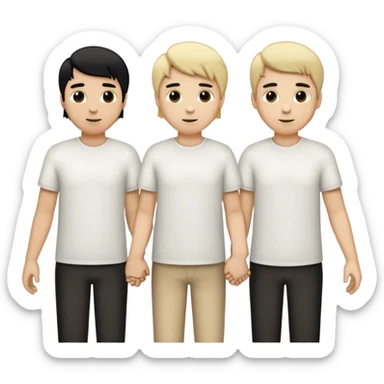 Three men holding hands, all white, one with blonde hair, one with black hair, and one with brown hair sticker