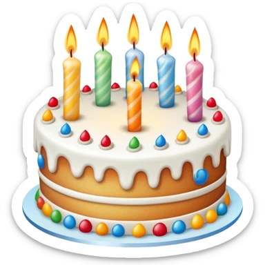 Beautifully decorated whole birthday cake with frosting and candles on top sticker